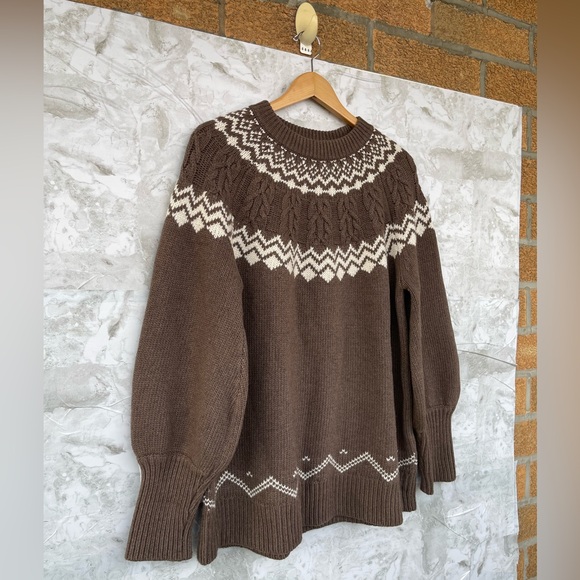 Tuckernuck Brown Fair Isle Pullover Wool Blend L - Grandmacore Hygge Après Ski - Picture 3 of 8